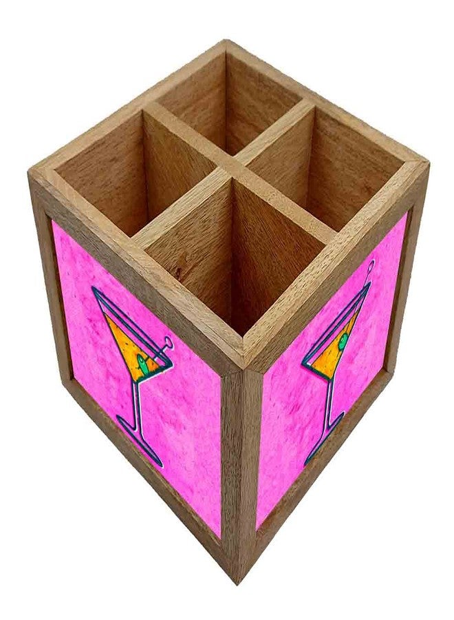 Nutcase Wooden Cutlery Stand Holder Silverware Caddy Spoons Forks Knives Organizer for Dining Table & Kitchen -Made in India-Spoons NOT Included - Wine Pink - Image 3